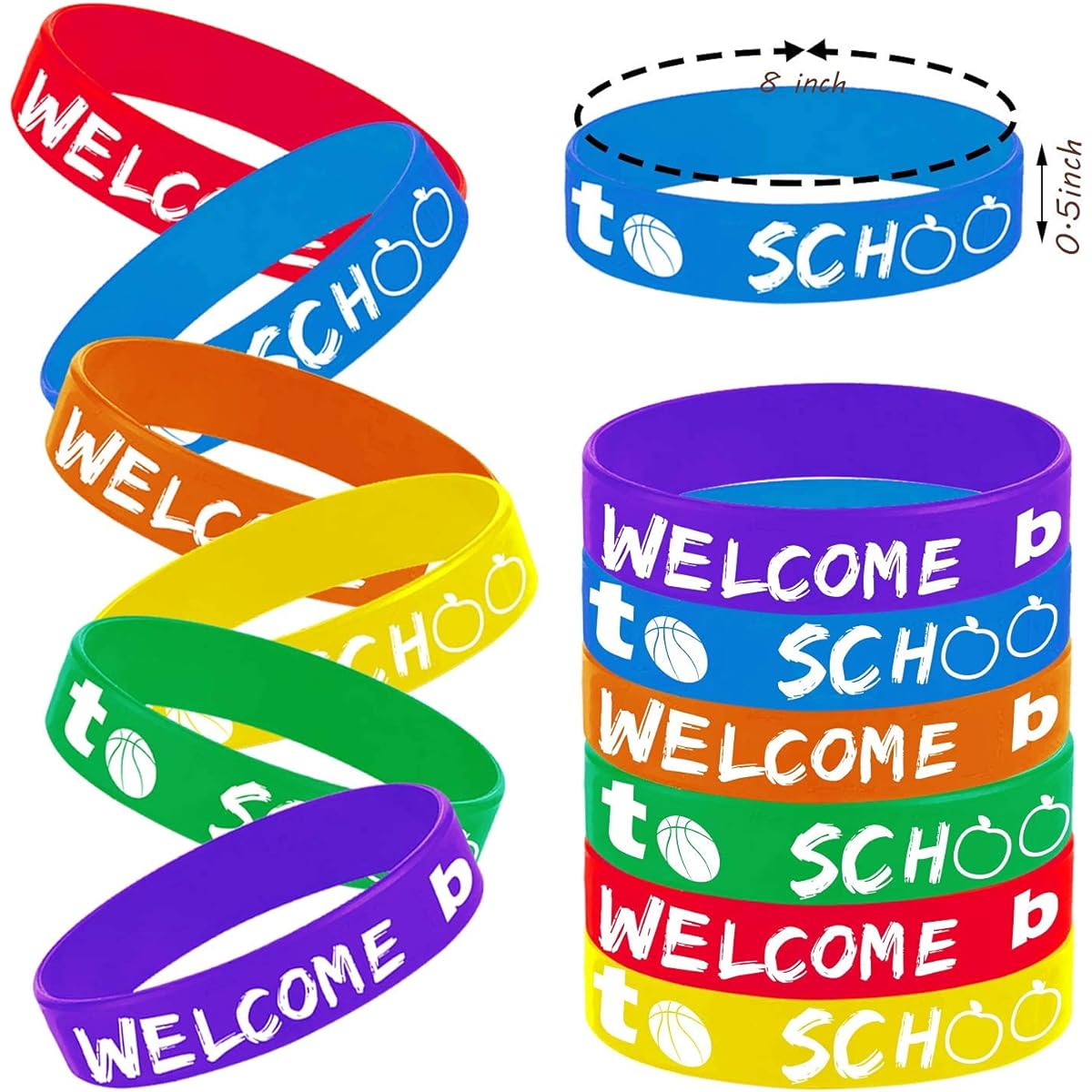 36 Pcs Rubber Bracelets for Back to School Party, 100 Days of School/First Day Party, Baby Shower, Birthday Party Supplies Decorations, Gifts, Prize Bags, Favors, Silicone Wristbands