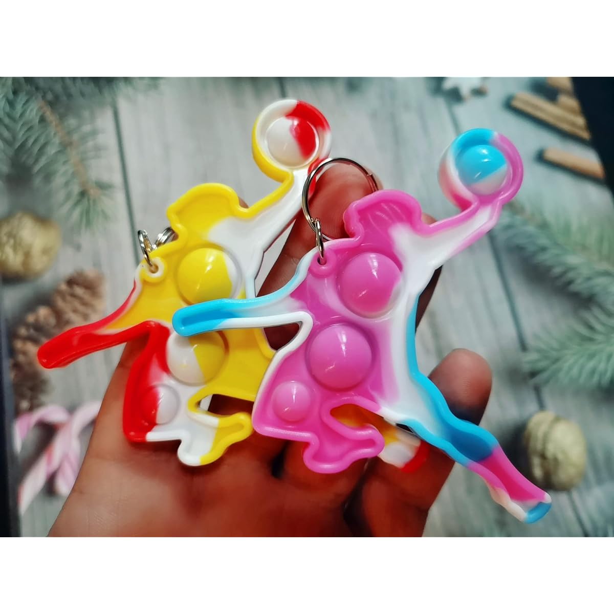 (Basketball Match Gifts for Students) 24 Pack Bulk Small Mini Pops Sports Basketball Boys Keychains Basketball Favors Party Mini Sports Fidget Party Pack