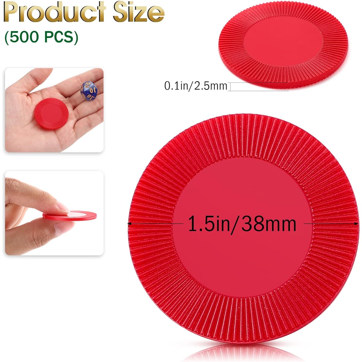500pcs Plastic Poker Chips 38mm Interlocking Game Chips Lightweight Poker Chip Set Token Bingo Chips Blank Casino Counting Chips Bulk Adult Counting Reward Cards (Red)