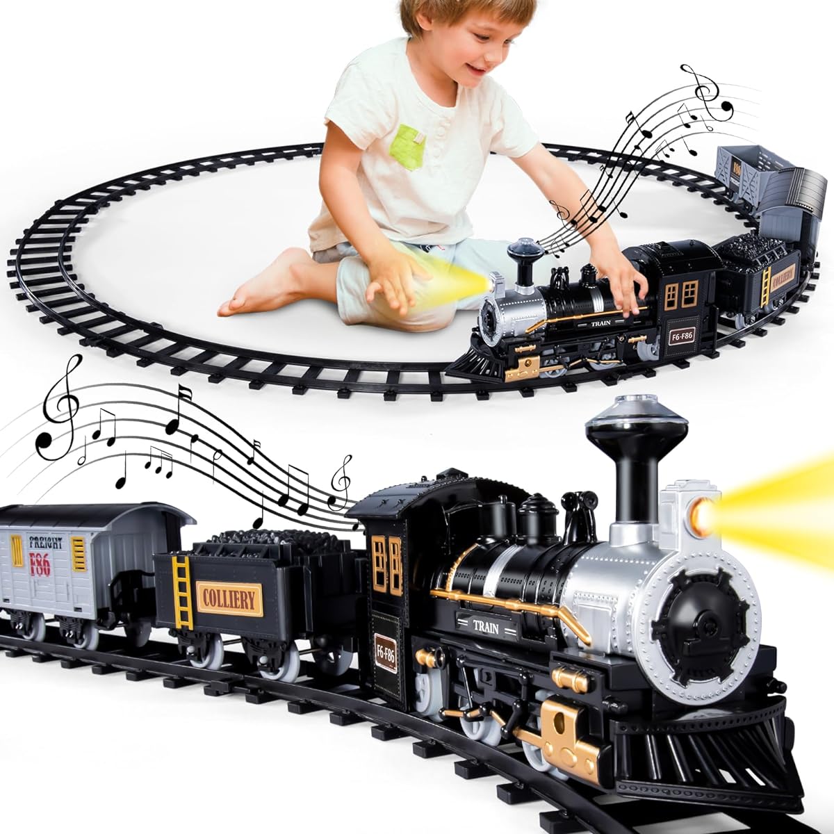 iHaHa Electric Train Set for Kids, Battery Operated Train Toy Locomotive Engine, 3 Cars and 10 Tracks, Classic Toy Train Set for Halloween, Birthday, Ages 3, 4, 5, 6, Boys and Girls