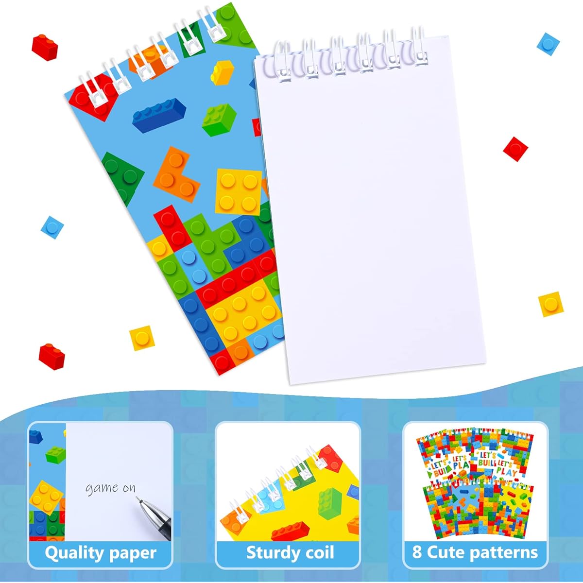 Dianelhall 24 Pieces Building Blocks Party Favors Colorful Brick Style Mini Spiral Notepad Party Supplies Kids Birthday Party School Classroom Gift Goodie Bag Stuffing Supplies