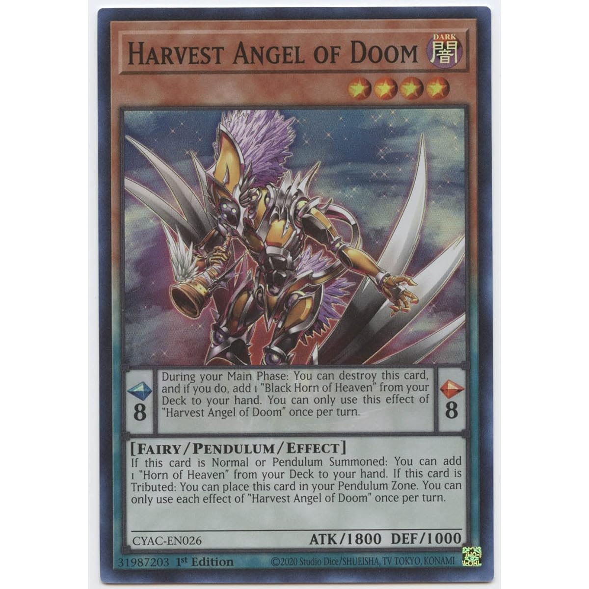 Harvest Angel of Doom - CYAC-EN026 - Super Rare - 1st Edition.