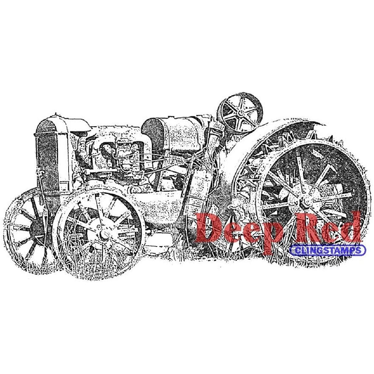 deep red cling stamp rusty tractor
