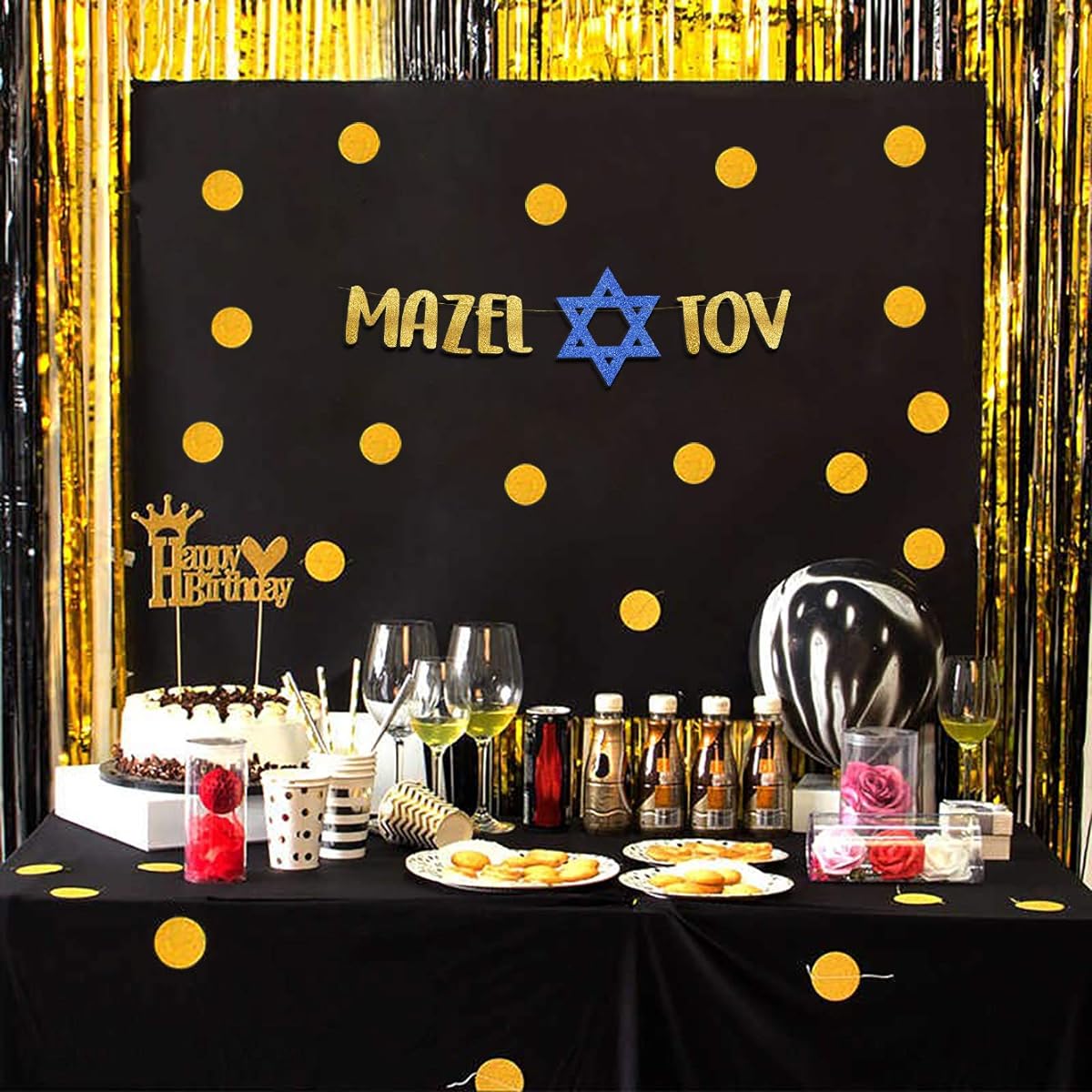 Sterling James Co. Mazel Tov Glitter Banner - Bar Mitzvah - Bat Mitzvah - Jewish Decor - Engagement - Wedding