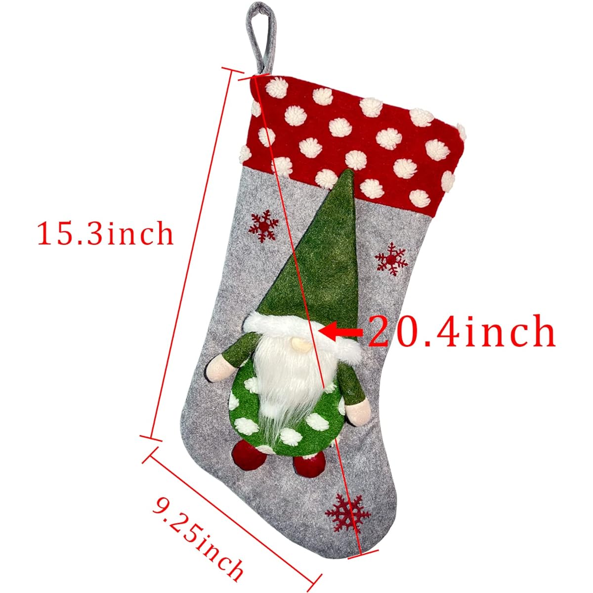 Mauts-inus 20" Red Christmas Decoration Stocking Gnome Christmas Decoration Stocking Gift Box Mantel Decorations Perfect for Party Christmas (Grey)