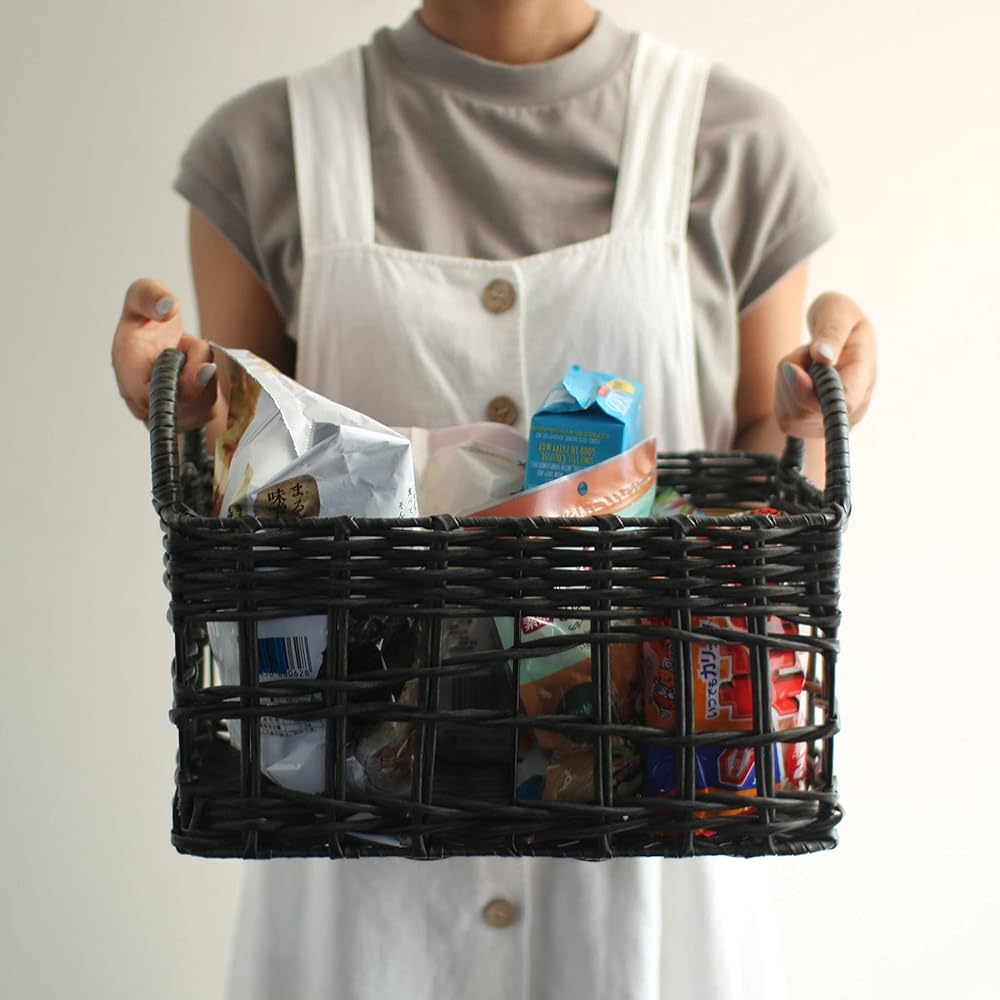 SPICE OF LIFE Basket Re-PLA Handle Recto Basket 2 Size Set Charcoal Gray Large 100% Recycled Plastic Water Resistant Powder Coated Wire Included LALF2149CH