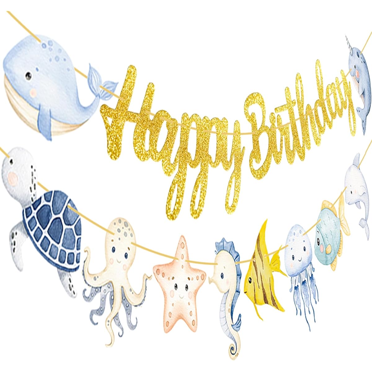 Glitter Sea Animals Happy Birthday Party Banner