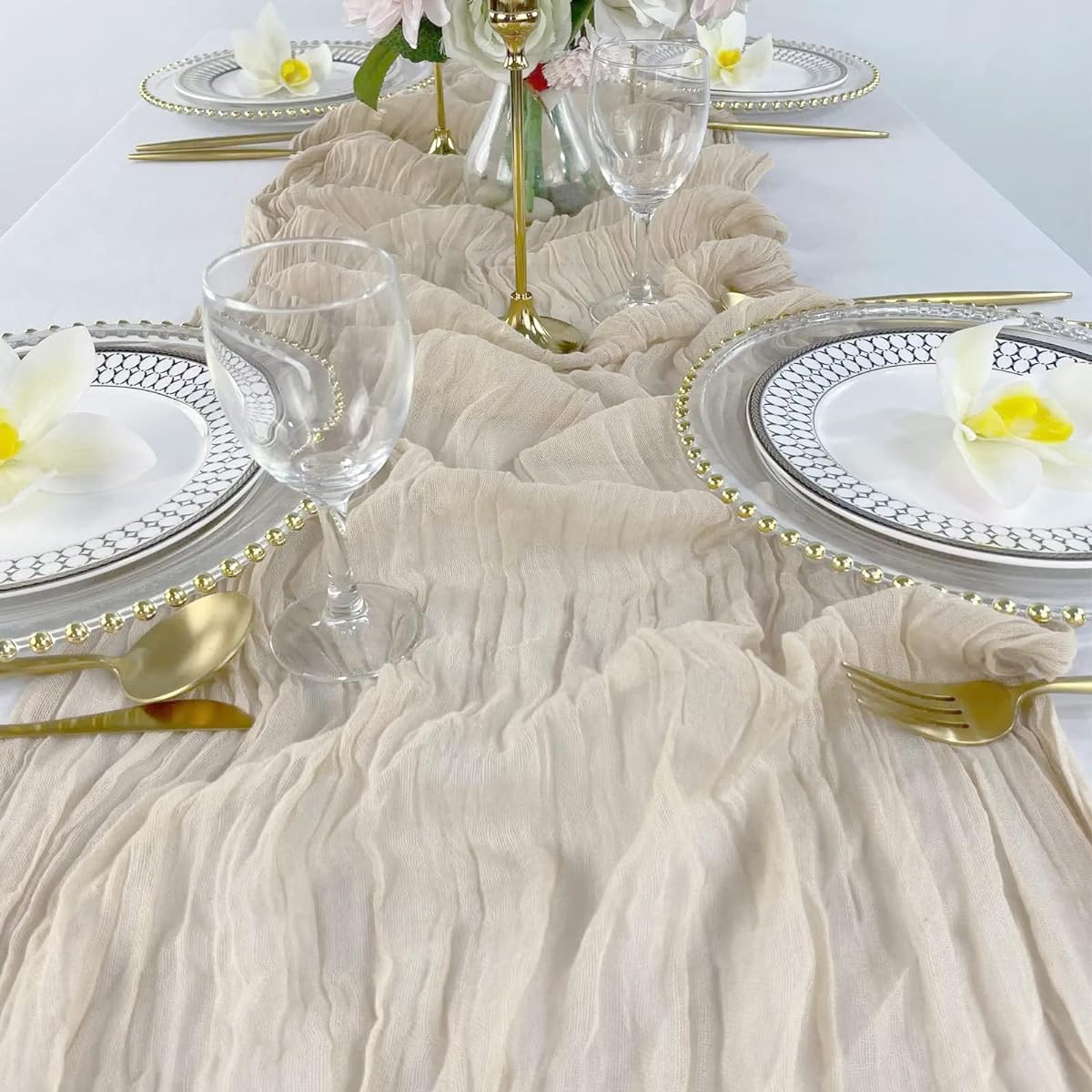 EH Linen Cheesecloth Gauze Table Runner Wedding Decor Arch Drape Gauze Event Centerpiece Runner Bridal Shower Runner Extra Long Hand Dyed Cotton Rustic Table Runner Nude Color