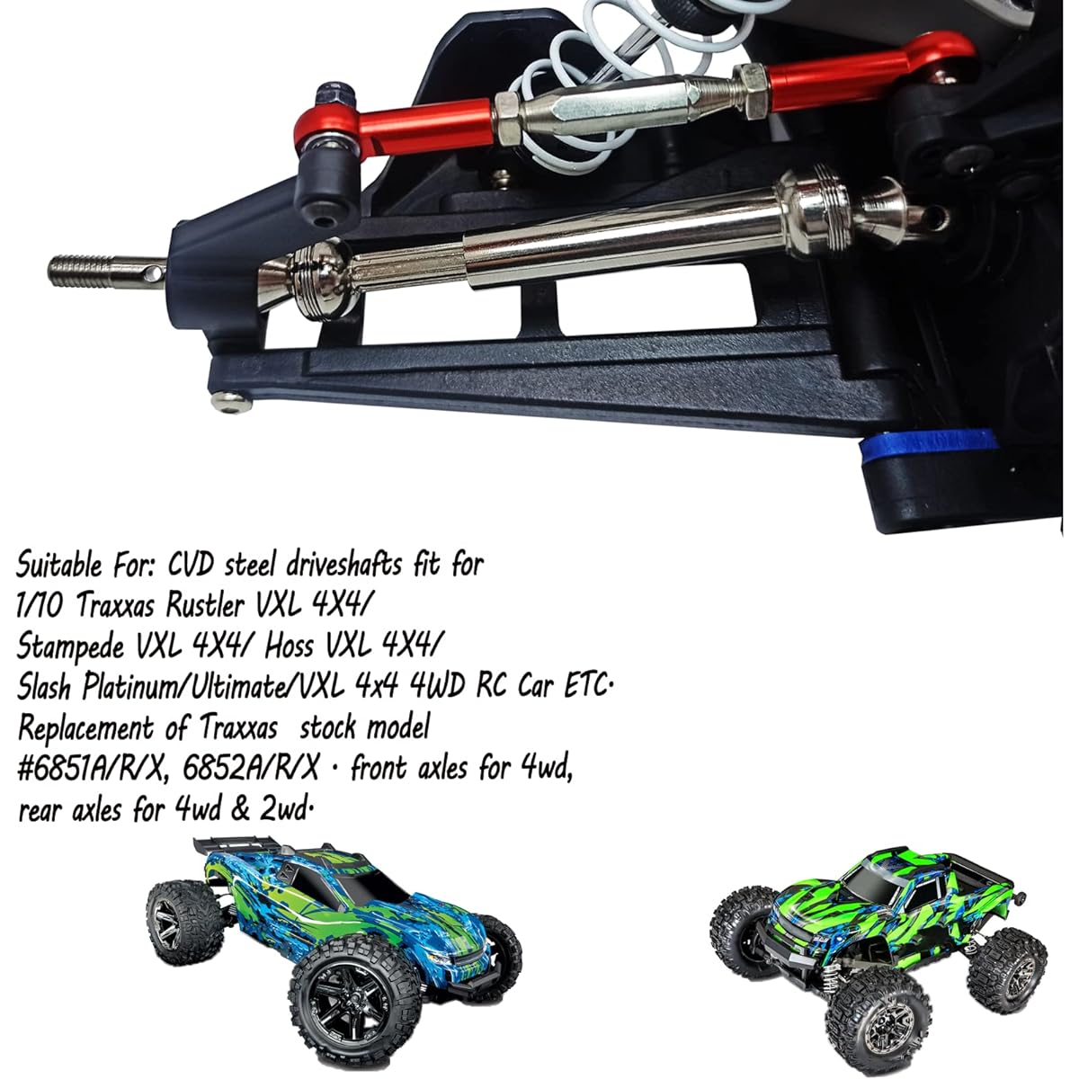 Stainless Steel CVD Front & Rear Drive Shafts for 1/10 Traxxas Slash Platinum/Ultimate/VXL 4x4/Rustler VXL 4X4/Stampede VXL 4X4/Hoss VXL 4X4 4WD RC Car Upgrade Patrs 4pcs(Silver)