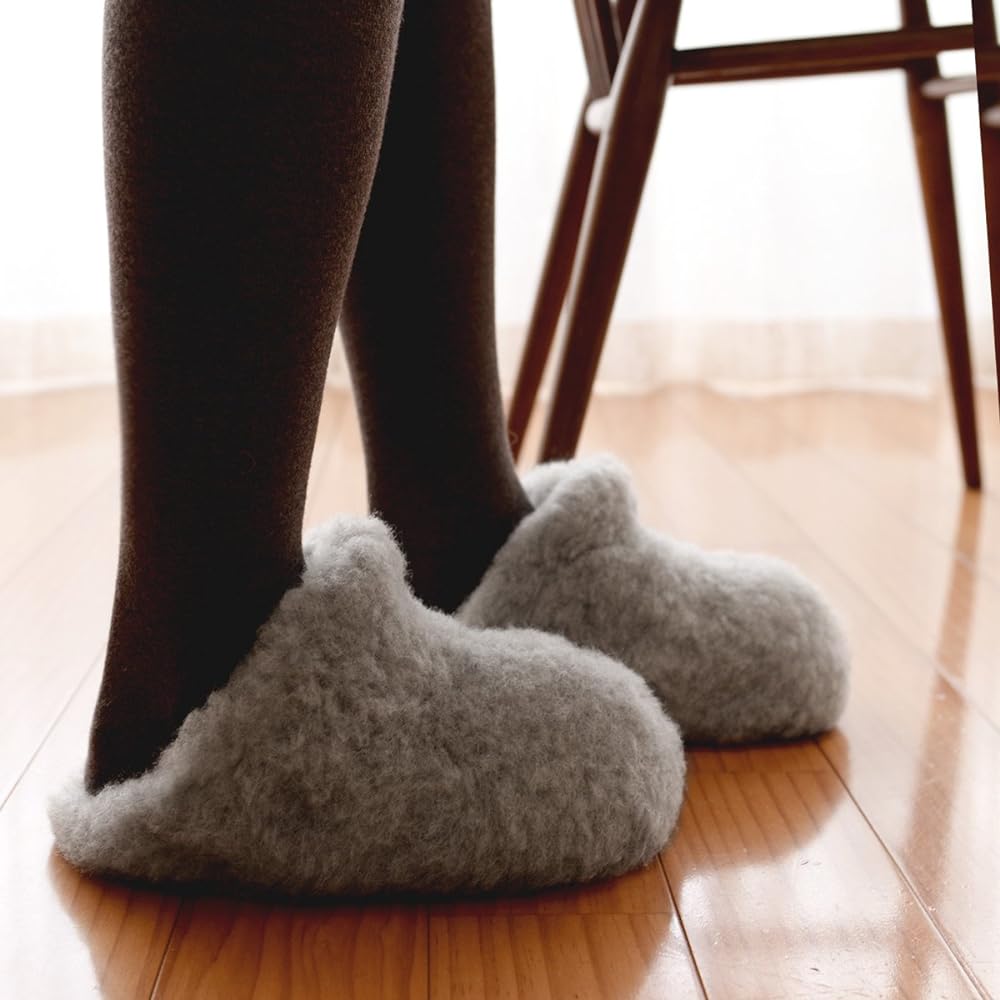 COLDBREAKER Thick 100% Natural Wool Warm Heat Retention Made in Poland Room Shoes Booties No Heel (25.0cm, Black)