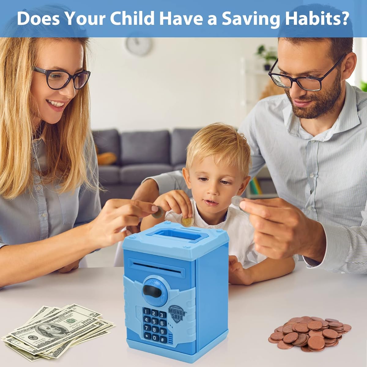 Augoing Piggy Bank Electronic Money Bank for Boys Girls Smart Cash Scroll Save Box for Kids with Safety Cord Cash Coin Tin