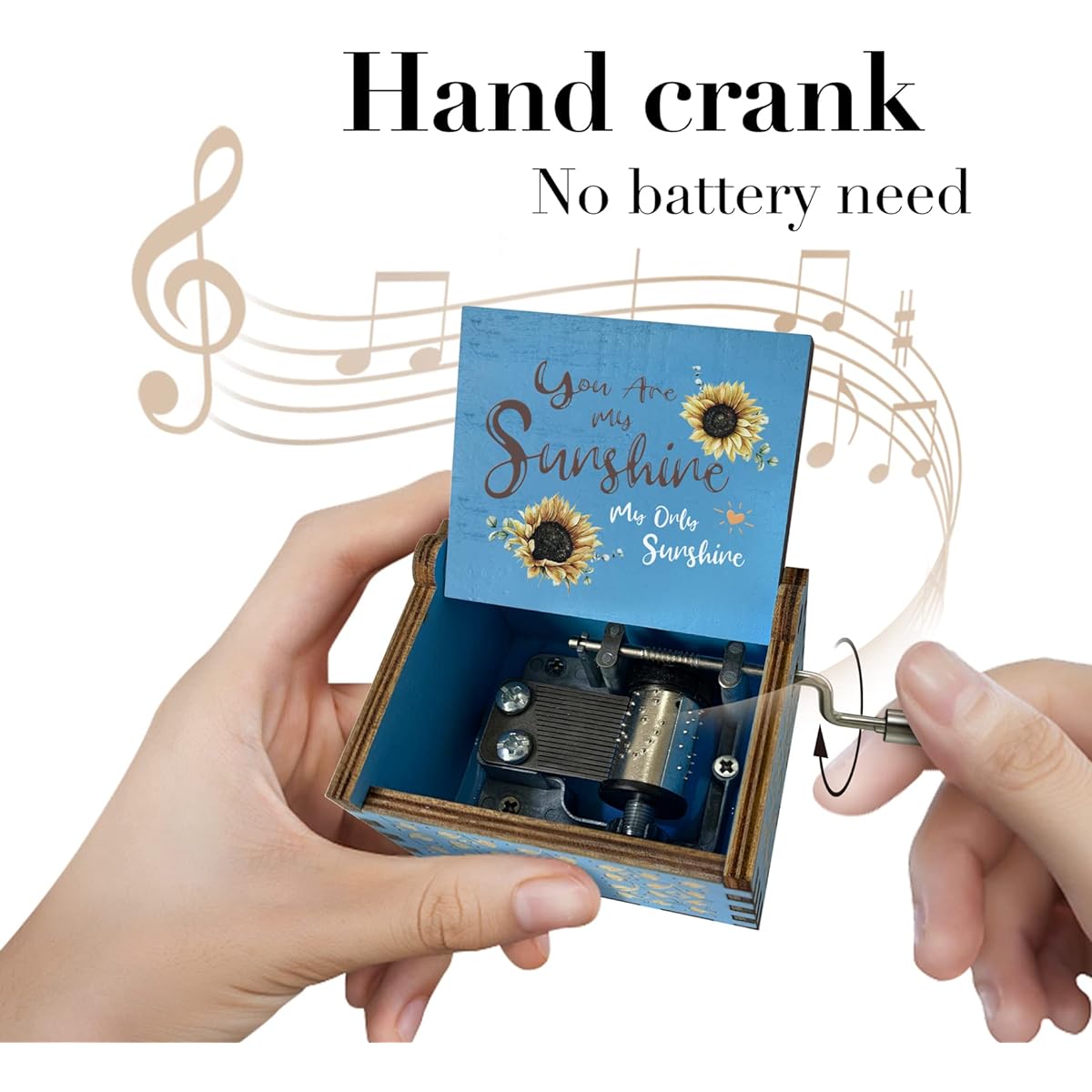 Hcaredee Sunflower Wooden Music Box You are My Sunshine Valentine's Day Vintage Craft Laser Engraved Mechanism Small Keepsake Music Box for Girls Women Mother Wife Lover Kids (Blue)