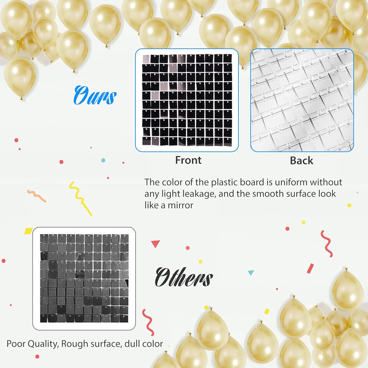 Alliecoin Black Sparkly Wall Backdrop 24 Pieces Square Sequin Wall Panels Decor for Valentines Decorations Anniversary Birthday Bridal Shower Wedding Bachelorette Party