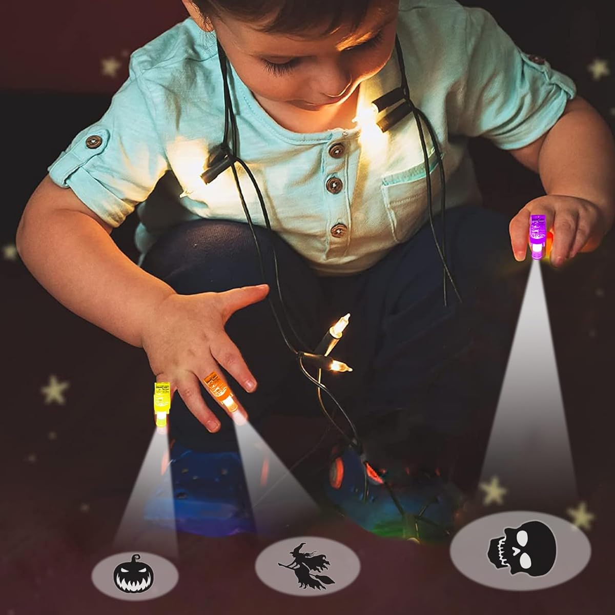 Halloween Party Favors for Kids, 36pcs LED Light Up Finger Lights, Halloween Goodie Bags, Pinata Fillers, Spooky Glow in the Dark Toys, Bulk Halloween Party, Classroom Giveaways, Trick or Treat Gifts