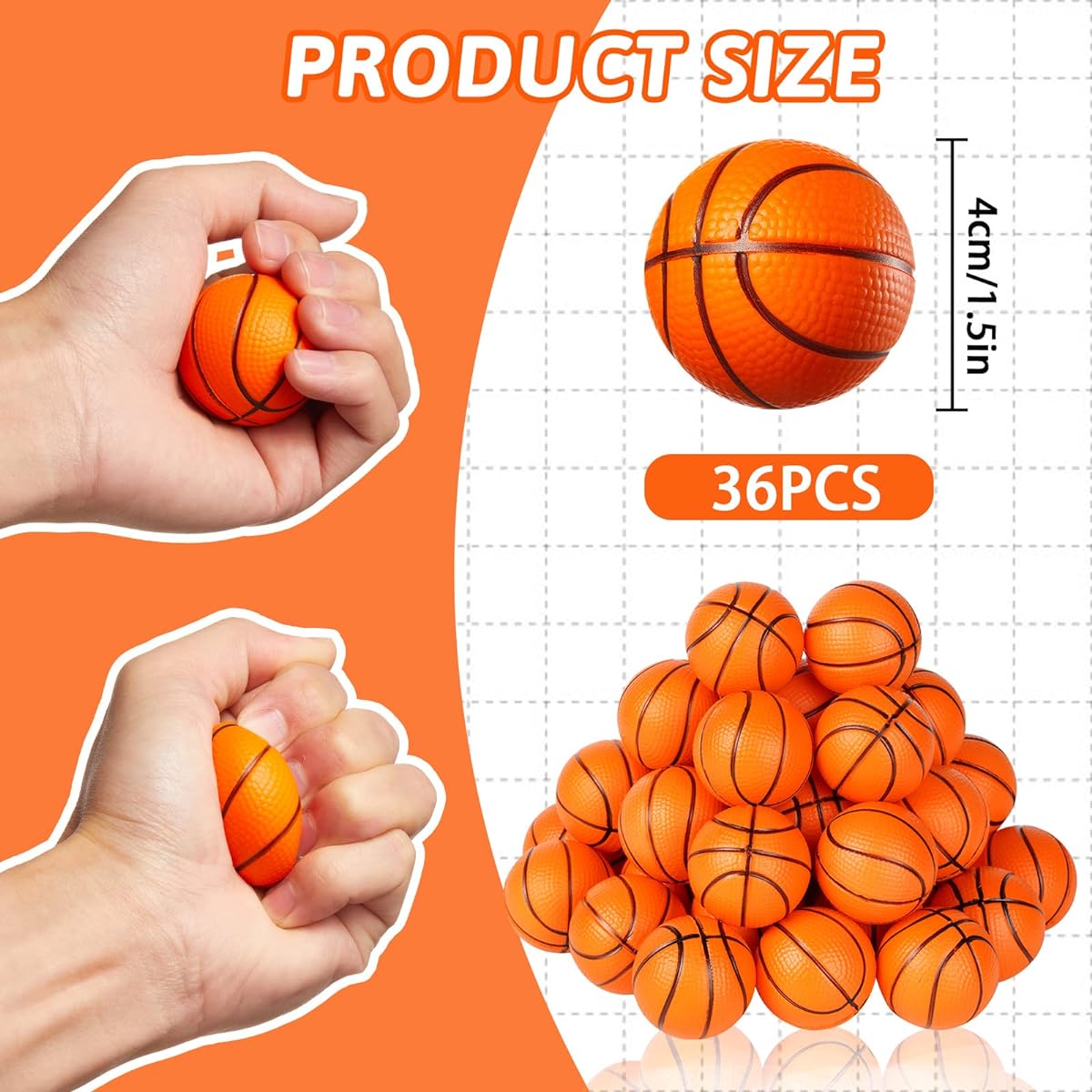 WELLVO Mini Basketballs 36 Pack Mini Foam Basketballs Sports Balls for Kids Goodie Bag Stuffers Stress Anxiety Relief Toys Classroom Prizes Carnival Rewards Sports Basketball Party Favors Decorations