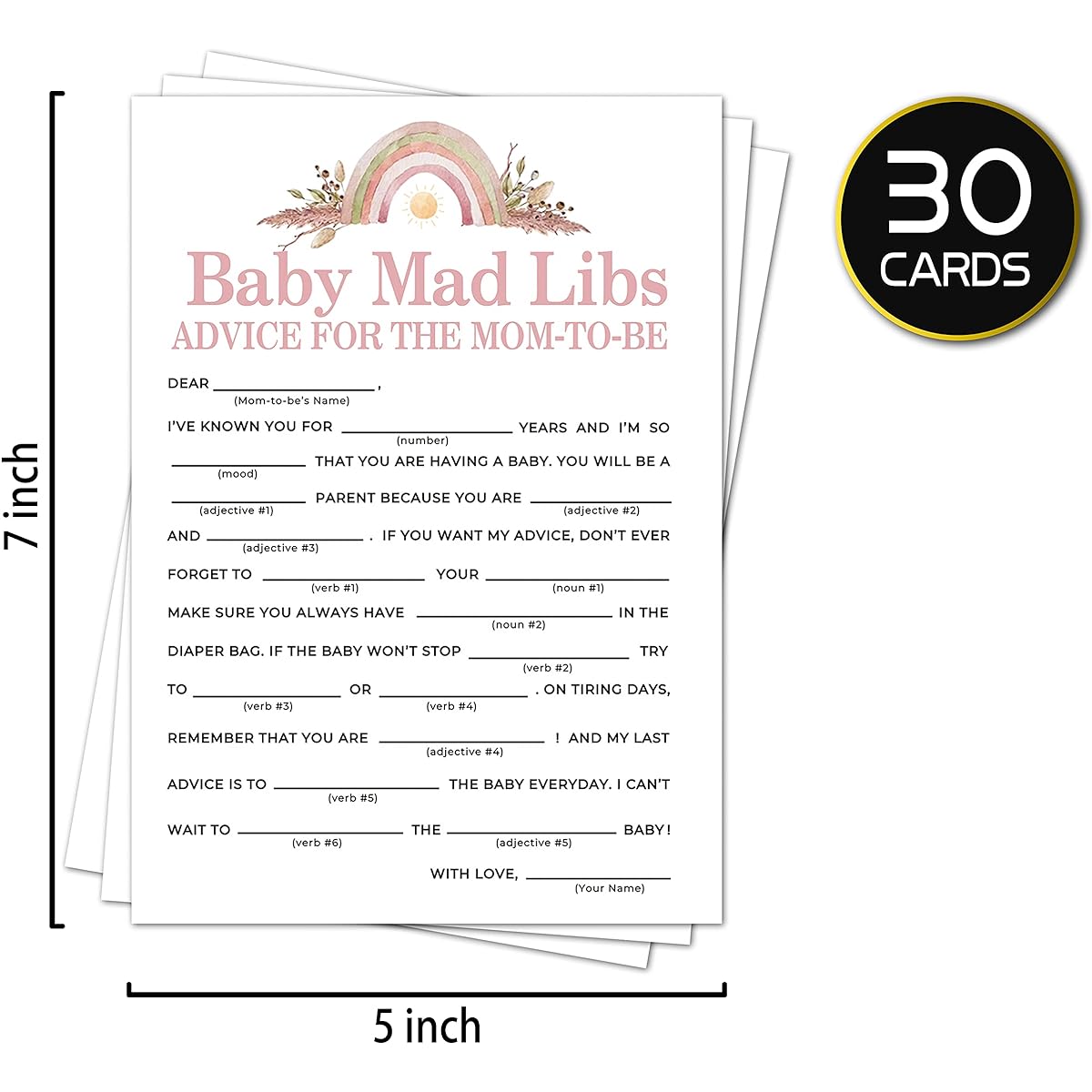 Mad libs Baby Shower Game Gender Reveal Party Supplies Rainbow Floral Party Decorations 30 Game Cards (bb001-yx12)