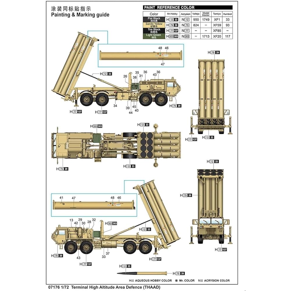 Trumpeter 1/72 US Army THAAD Anti-Ballistic Missile System Plastic Model 07176 Molding Color
