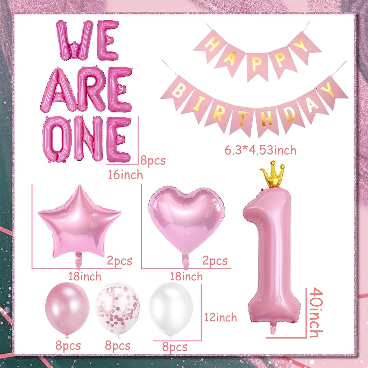 We Are One Birthday Decorations Twins 1st Birthday Party Decorations Twins Frist Birthday Decorations Girls First Birthday Decorations (Pink)