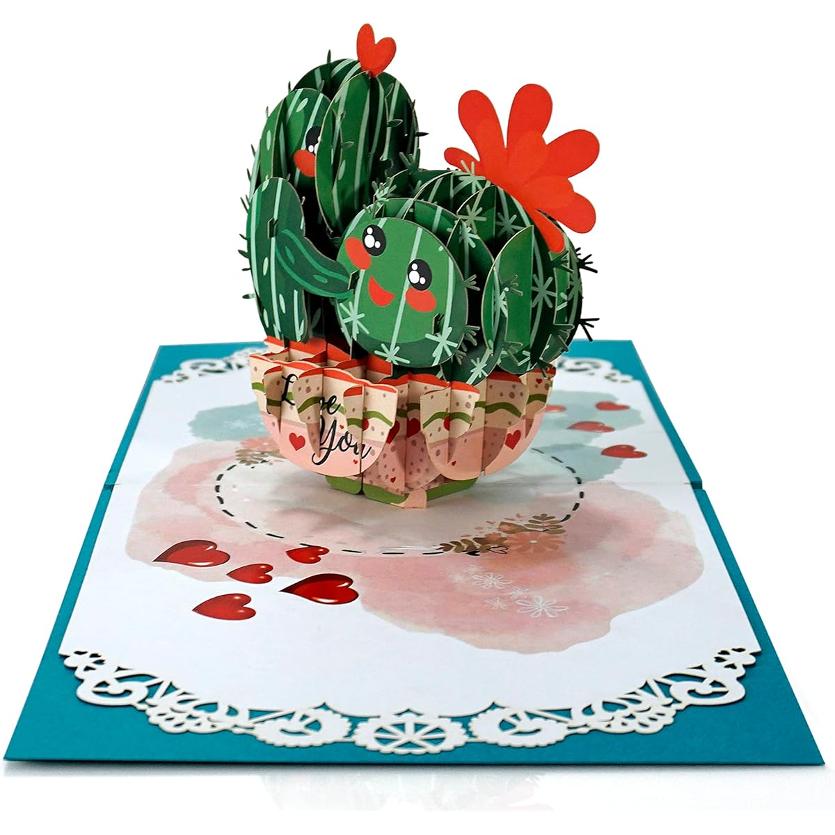 CUTPOPUP Love Cactus Valentine Card Pop Up Romantic Love Card Valentine's Day Wedding Anniversary Card 3D Birthday Happy Valentine Greeting Card I Love You Cactus US