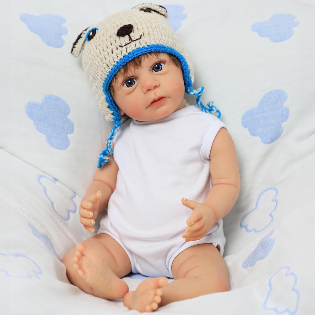 SCOM Lifelike Reborn Doll - 19" Realistic Baby Doll Mika Newborn Boy Open Eyes Soft Cloth Body Vinyl Hands and Feet Gift Age 3+