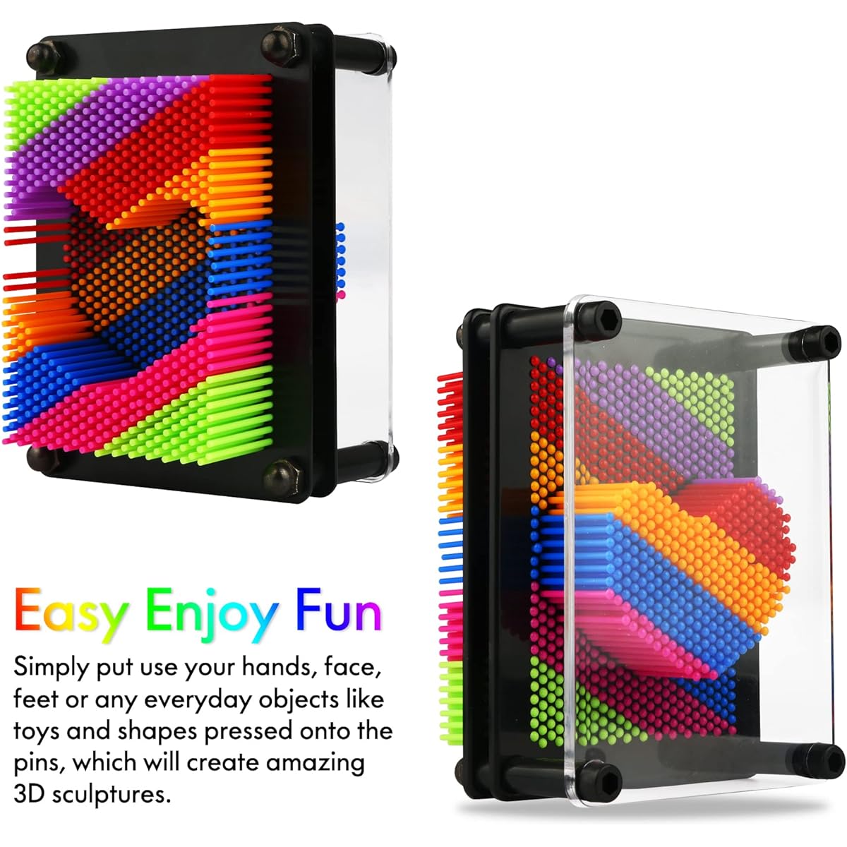 3D Pin Art Toys - Plastic Pinboard for Kids 3D Pin Impressions Sculpting Needle Toy 3.75 x 5 Inch (Rainbow)