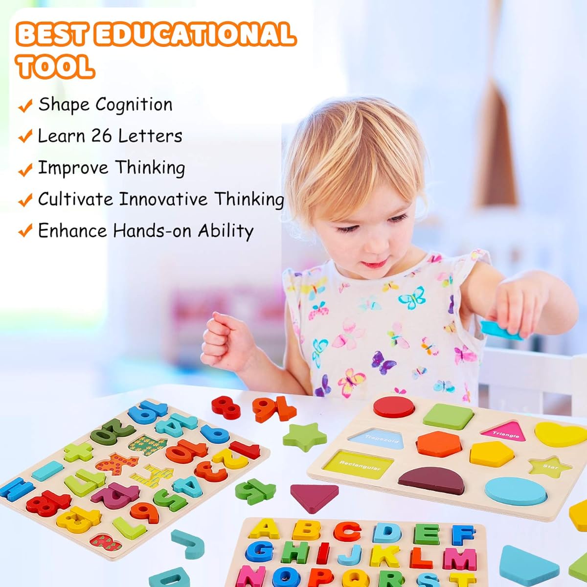 LENNYSTONE Wooden Puzzle for Toddlers, Preschool Learning Toys for Ages 3, 4, 5, 6