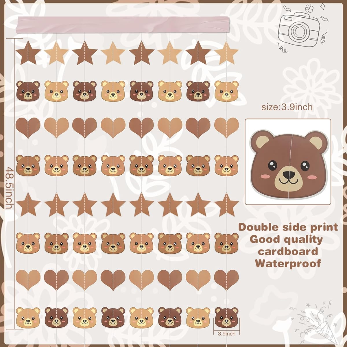 Teddy Bear Birthday Party Decorations Animal Banner Gender Reveal Birthday Wedding Baby Shower We Can Bearly Wait Theme Boys Girls Decorations (Brown)