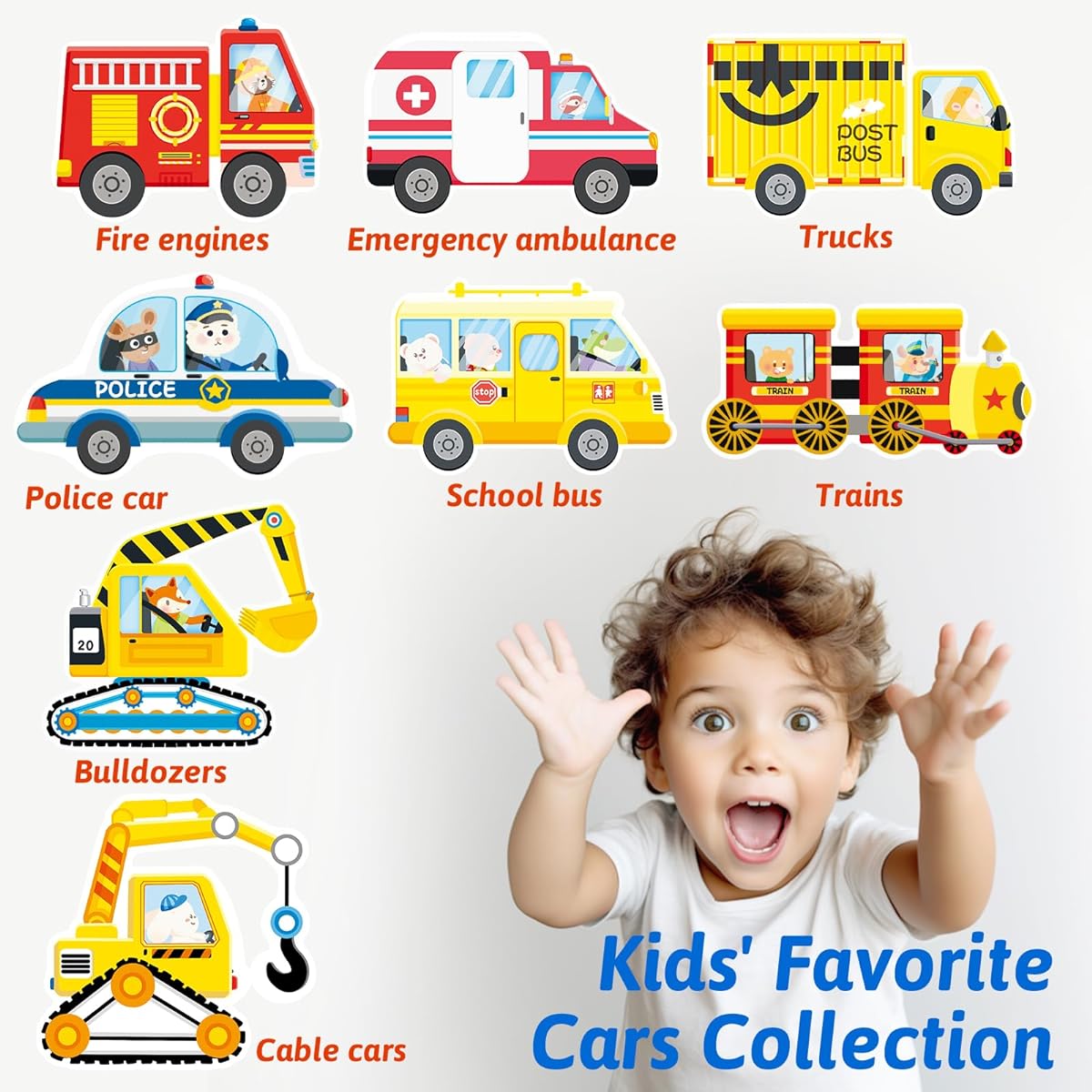 Valentine's Day Cards for Kids, 32 Car and Bus Valentine Cards, Envelopes + Stickers Gifts, 8 Cute Designs, Party Favor Cards, Valentine Cards, Bulk, Party Favor Cards and Gift Cards for Boys/Girls