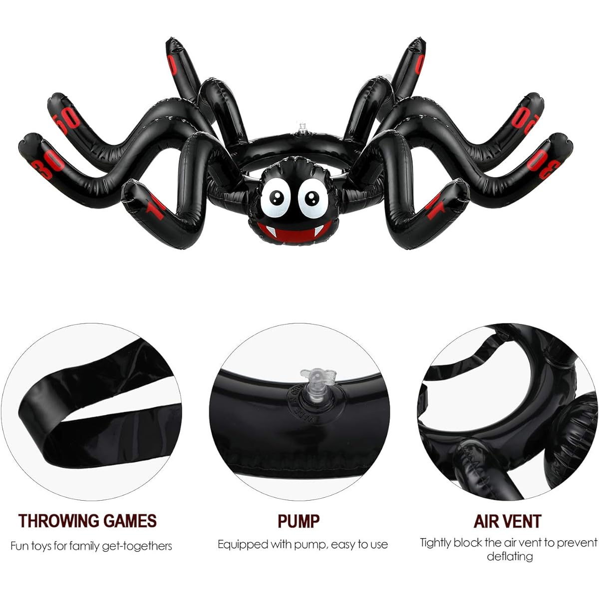 Halloween Inflatable Spider Ring Toss Game Set Halloween Party Inflatable Spider Colorful Rings Pump (Spider Hat Pattern Pure Color Ring)