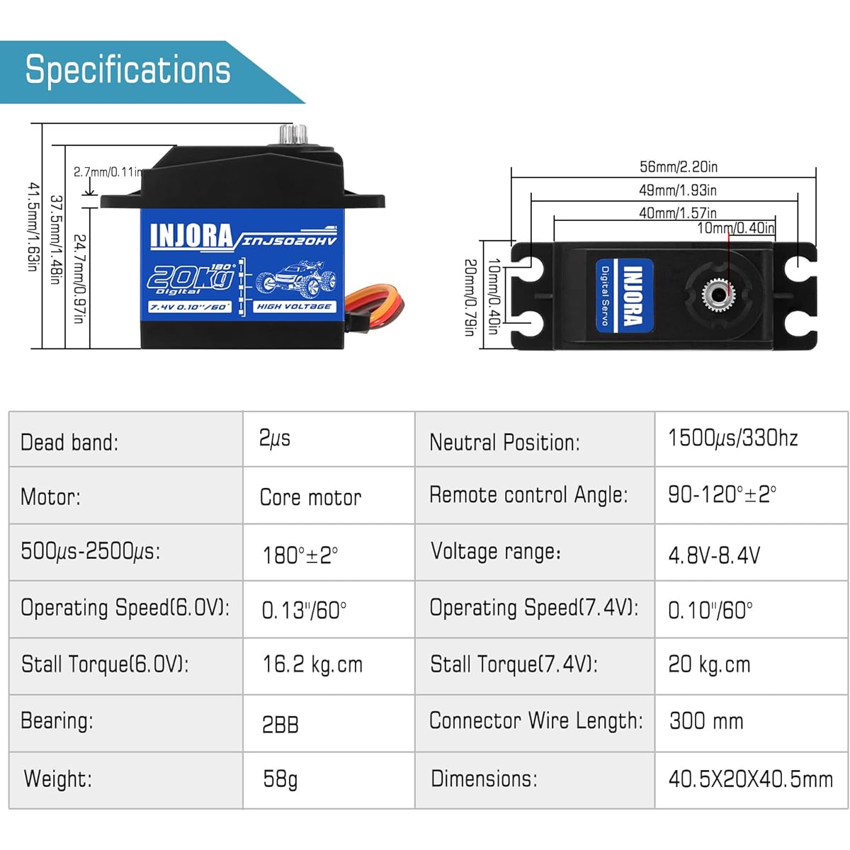 INJORA 20KG Digital Servo High Voltage Waterproof Servo 1/10 RC Car ARRMA KRATON Upgrade
