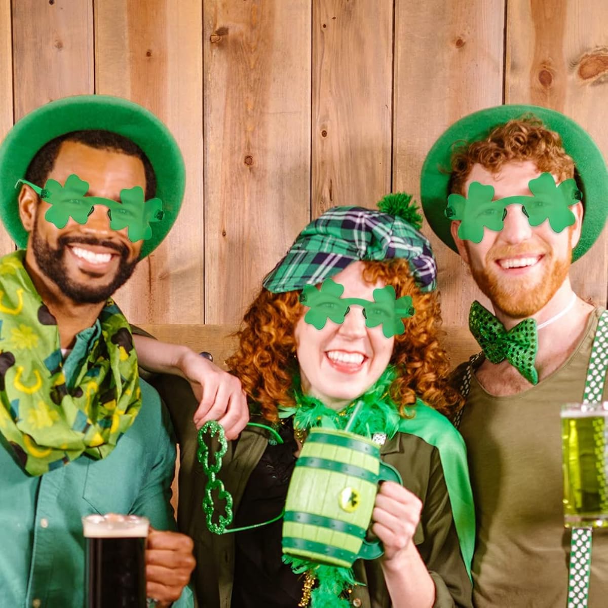 DINESIL St. Patrick's Day Shamrock Sunglasses Green Clover Glasses for Kids and Adults Patrick Accessories Party Favors Decorations and Supplies 8pcs