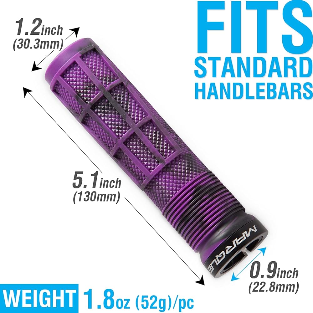 MARQUE Race Mountain Bike Handlebar Grips - Single Lock-On Ring Collar MTB and BMX Bicycle Handlebars with Anti-Slip Grips, Gnarly Grit Pattern and Half Waffle Pattern