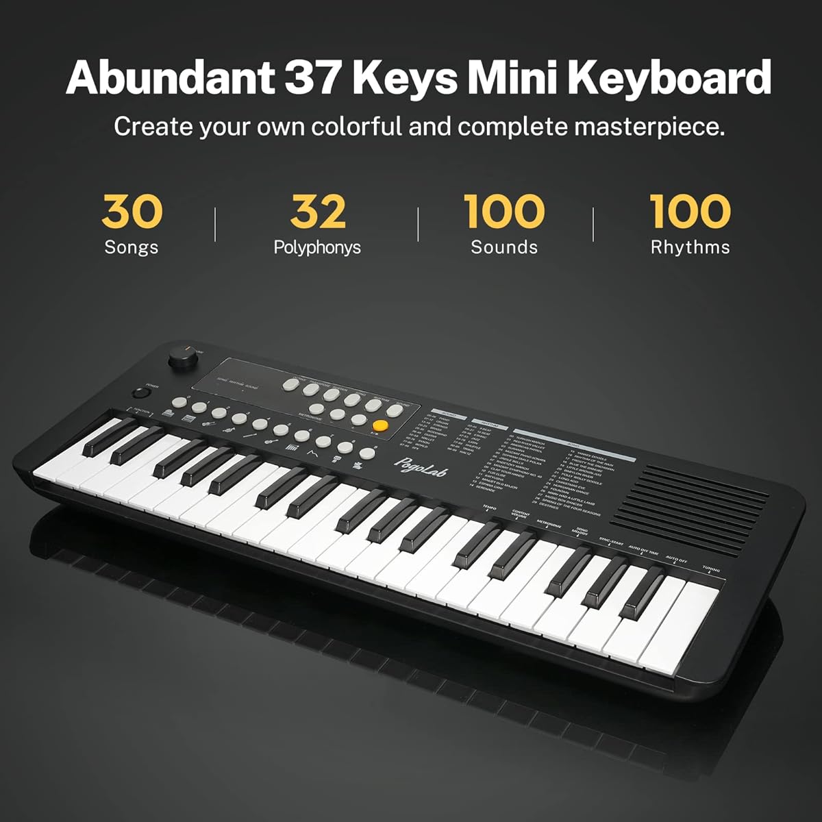 POGOLAB 37 Keys Small Keyboard Piano Mini Portable Piano Keyboard with Transpose & Octave Functions Built-in LED Display and Speaker Digital Music Keyboard Gift for Beginners/Adults (Black)