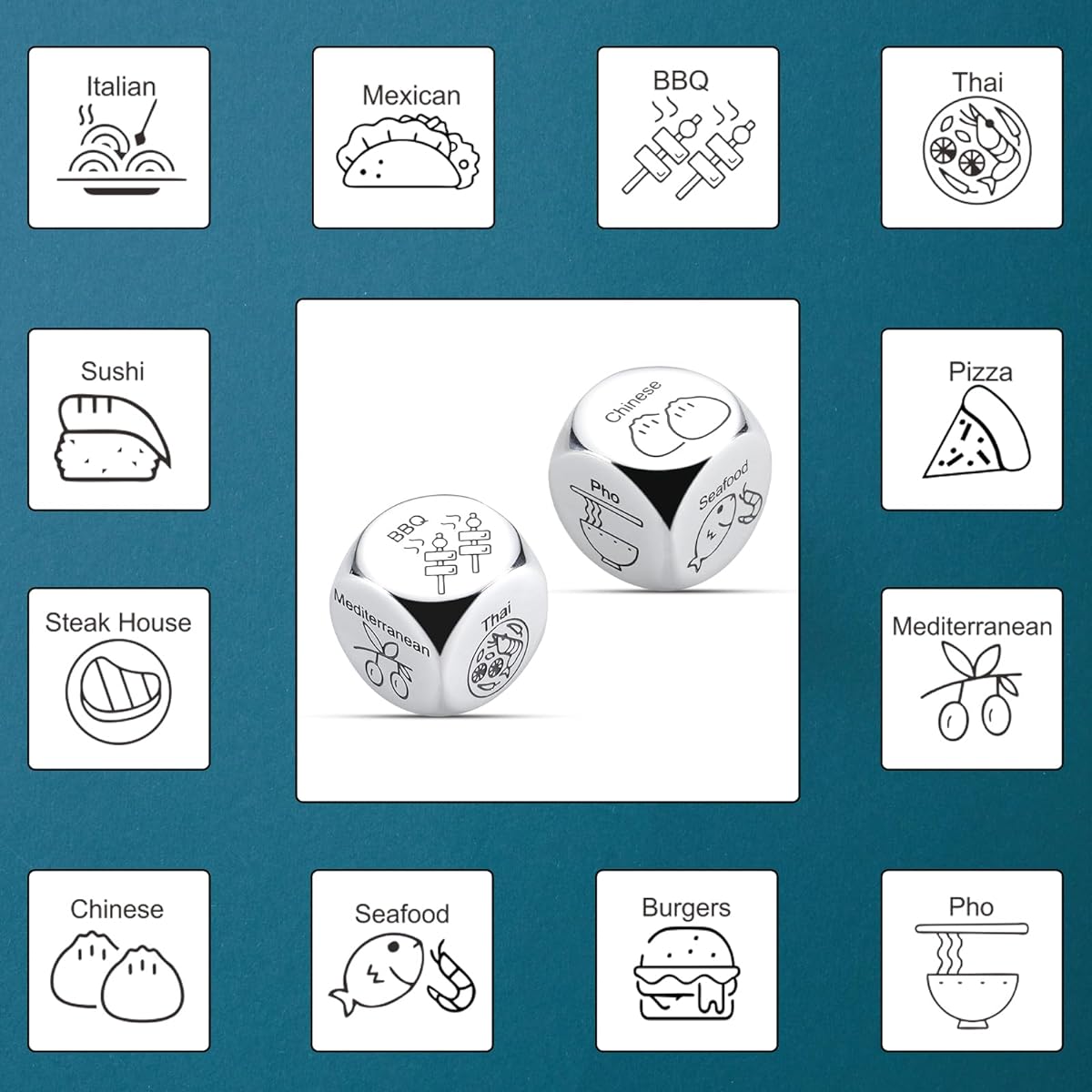 2 Food Decision Dice Anniversary Date Night Gifts for Men Women Couples Valentine's Day Gifts for Him Her Christmas Birthday Gifts for Husband Wife Boyfriend Girlfriend Funny Gifts
