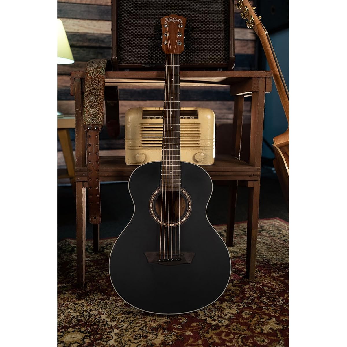 WASHBURN G-MINI 5 Black Matte Acoustic Guitar Beginner 12-piece Set Mini Guitar Compact Short Scale Matte Finish Black Matte Washburn