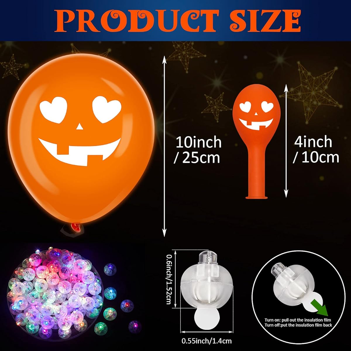 80 Pieces Halloween LED Balloons 10 Inch Latex Round Light Up Balloons Multicolor Bright Party Balloons for Halloween Party Glow Balloons Halloween Supplies (Purple White Orange)