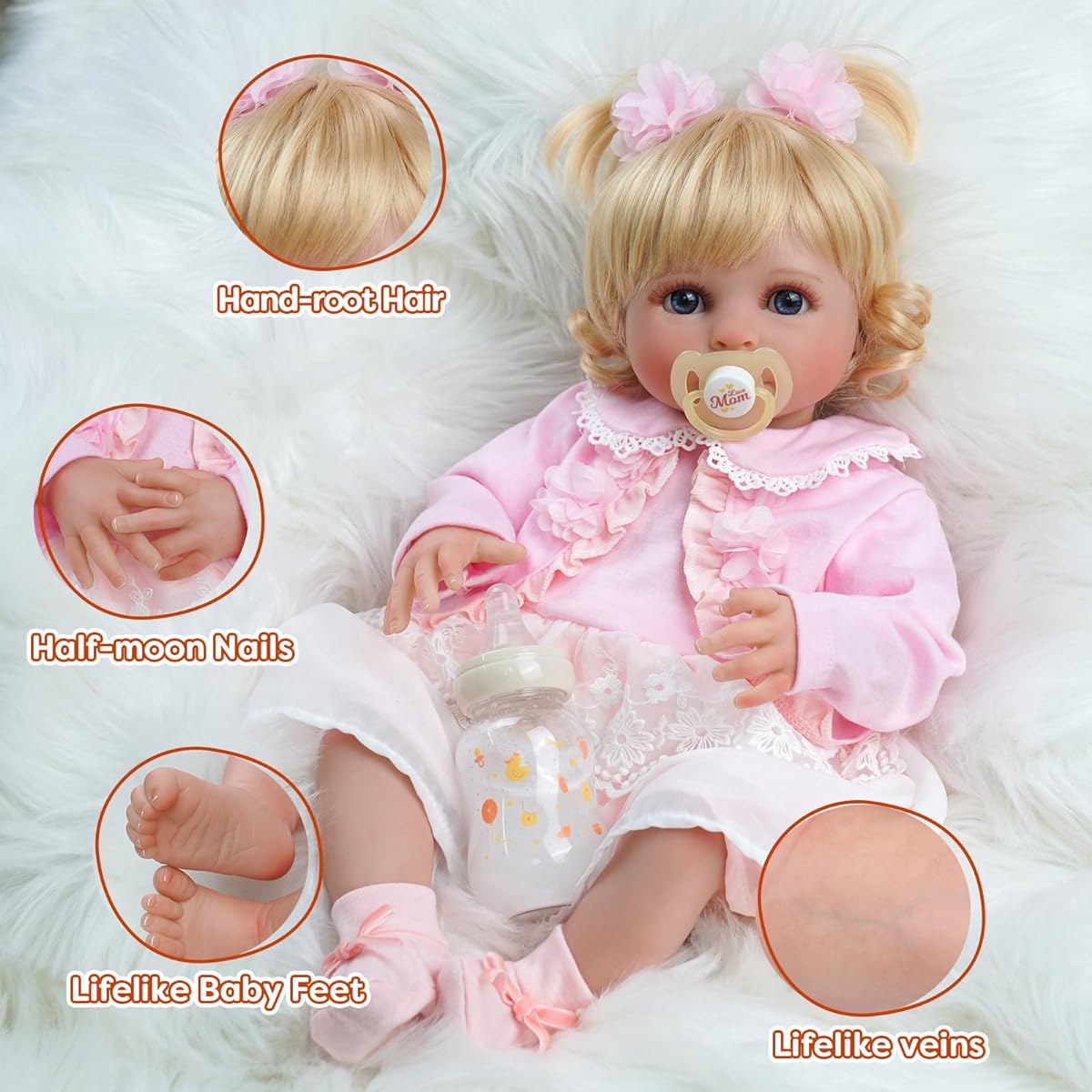 DreamyDolly Reborn Baby Doll - Realistic Face and Body Details Realistic Baby Feel Soft Skin and Body Realistic Toddler Doll for Girls