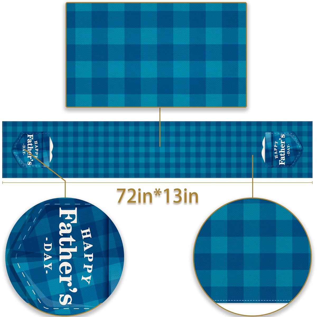 Father's Day Table Runner Blue Buffalo Check Plaid Tablecloth Pocket Rustic Kitchen Dining Room Home Decor