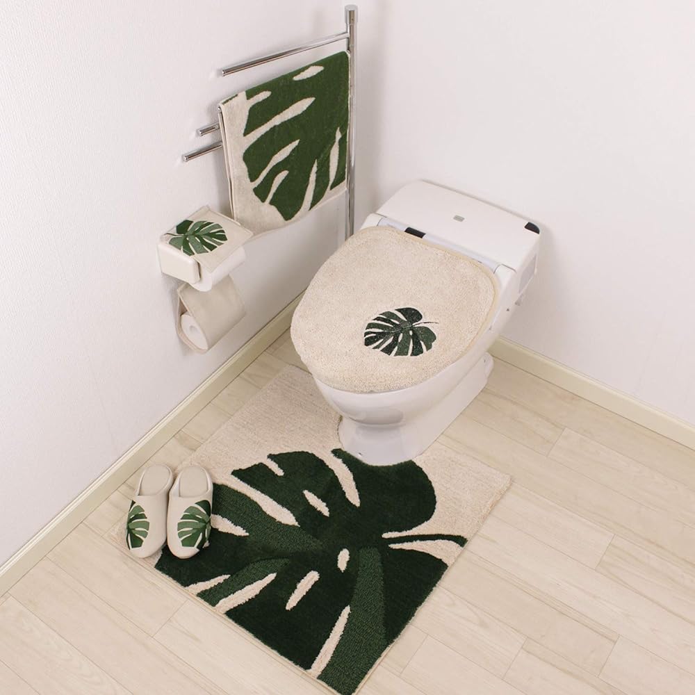 Senko M+home Monstera Toilet Mat Approx. 70 x 70cm Beige Large Size Modern Antibacterial Odor Resistant Made in Japan 26812