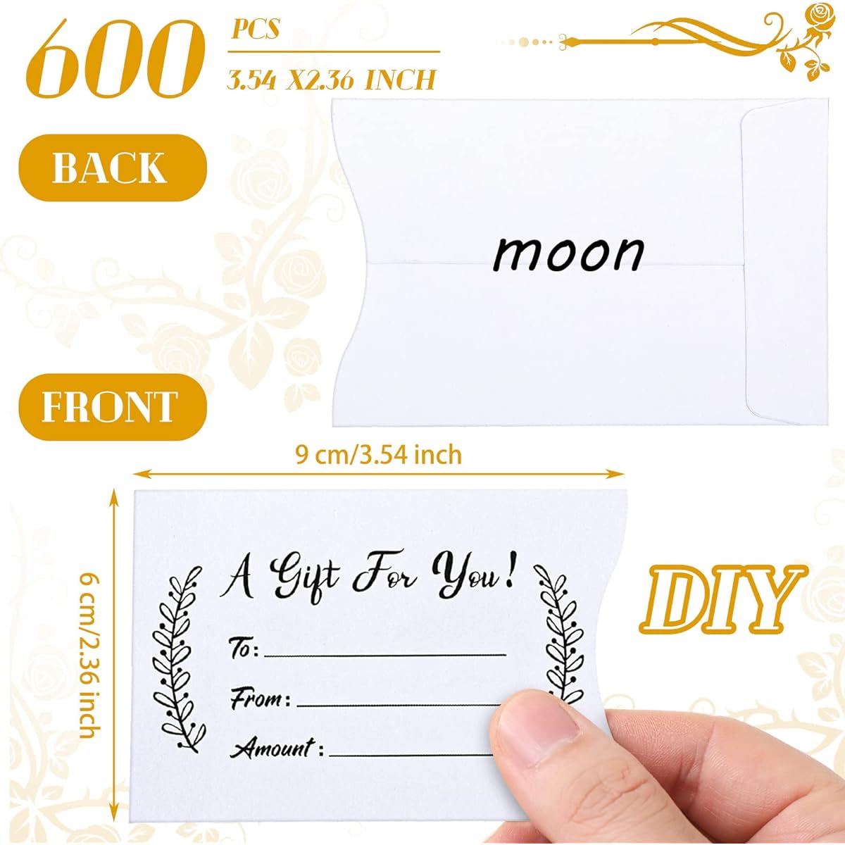 600pcs Gift Card Sleeves Thank You Key Card Holder Appreciation Mini Money Cash Envelopes Blank Hotel Credit Card Protector Thank You Notes for Business 3.54 x 2.36 Inch (White Leaf)