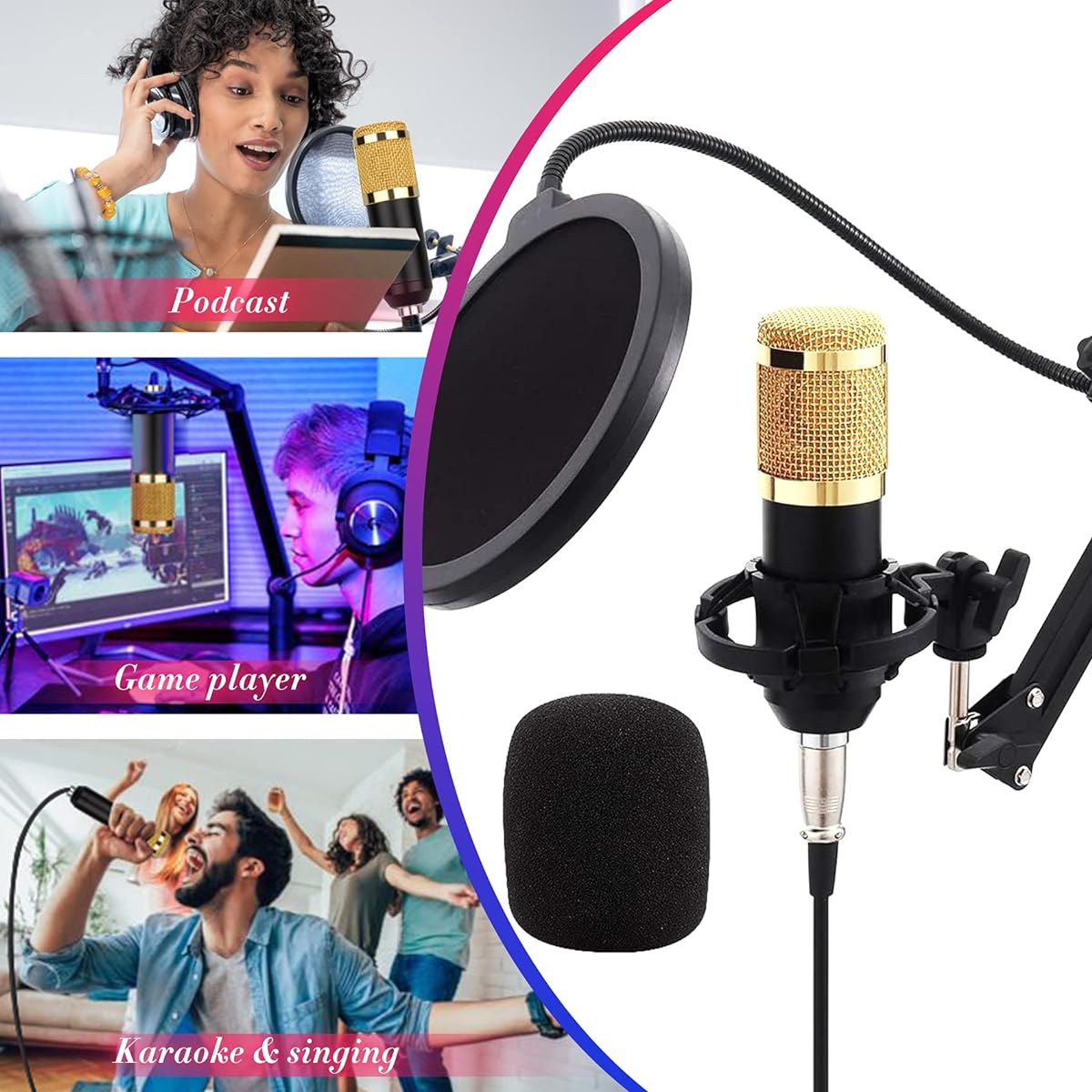 Microphone Kit Withv8 Sound Card Condenser Microphone Bundle Record Ktv Karaoke Smartphone Microphone Live Sound Card for Computer, Cellphone, Laptop