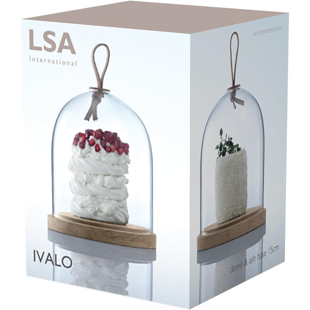 LSA Glass Dome & Wood Tray Clear Height 15cm IVALO G1048-15-301
