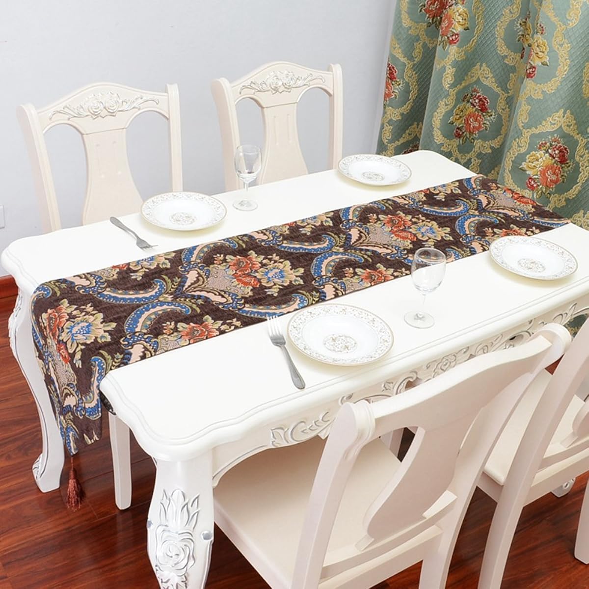 LivebyCare Multi-Size Elegant Heavy Table Runner for Home Decor Coffee Table 13 x 64 Inch Polyester Embroidered Table Runner