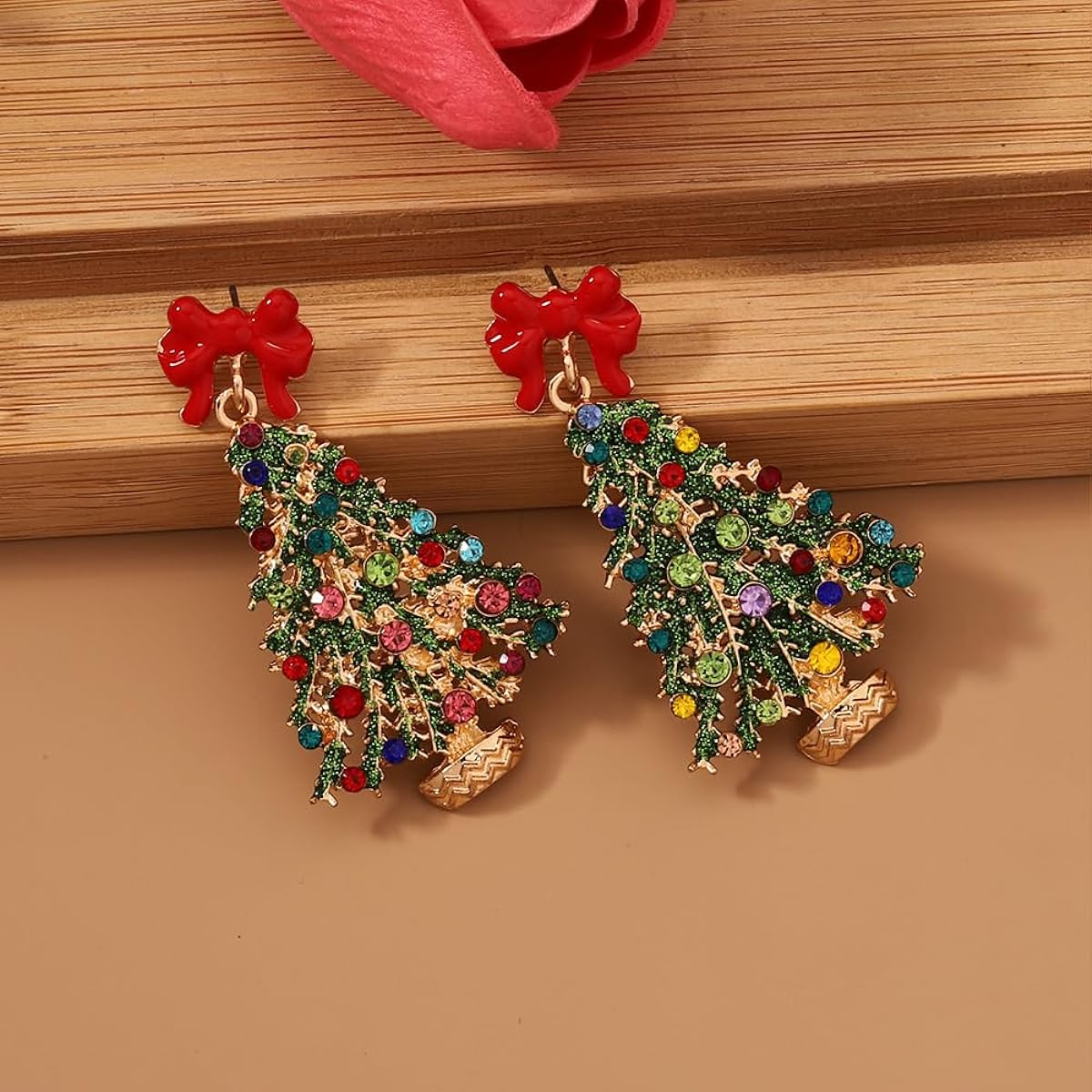 Christmas Earrings for Women Sparkly Colorful Christmas Tree Bow Drop Dangle Earrings Rhinestone Christmas Earrings Jewelry Gift
