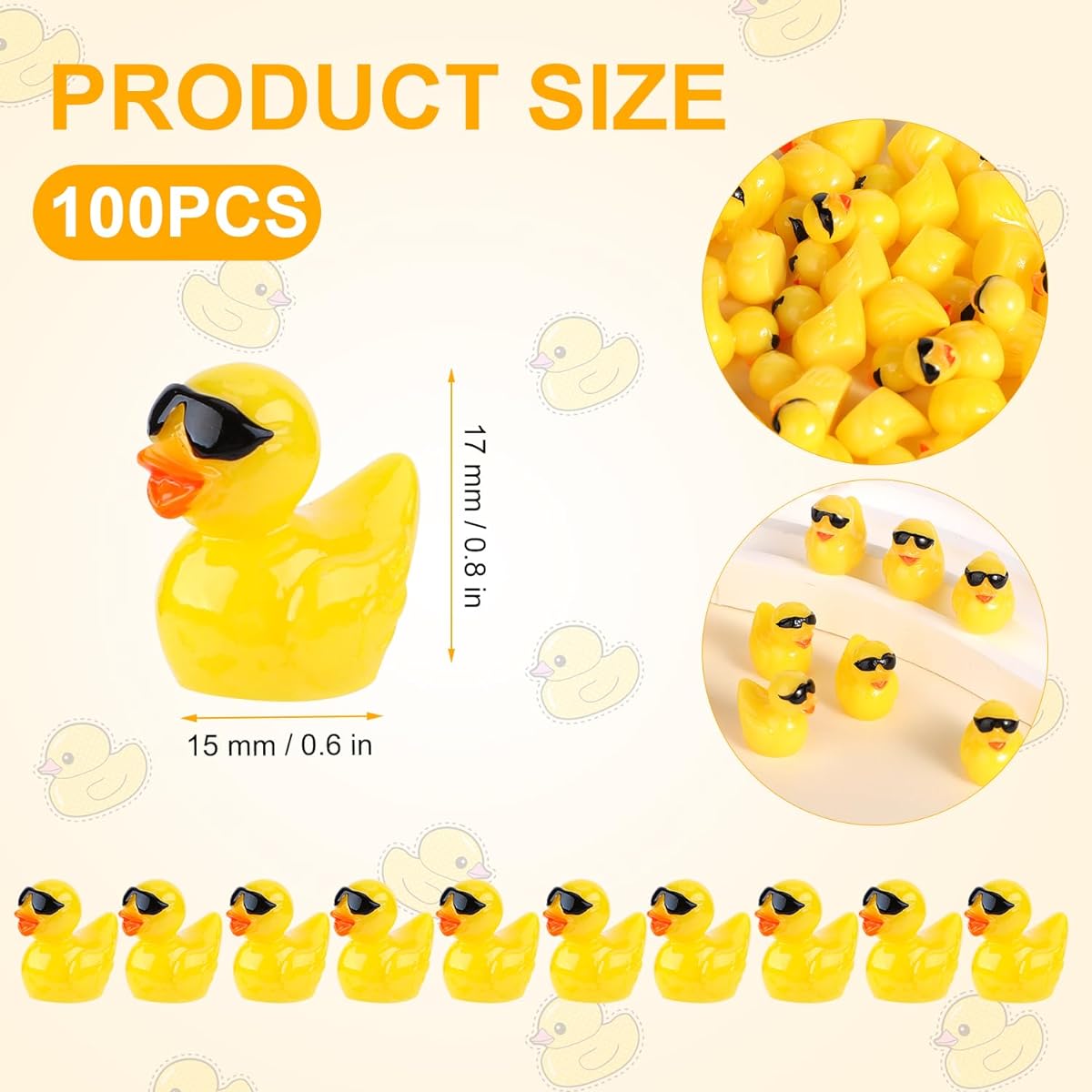 100pcs Mini Resin Ducks Cute Mini Resin Ducks with Sunglasses Little Yellow Ducks Miniature Ducks Miniature Garden Landscape Dollhouse Potted Plant Decoration
