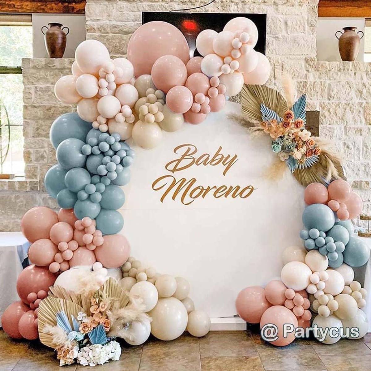 Pink Blue Peach Balloon Garland Double Plush Dusty Blue Rose Blush Beige White Matte Balloon Retro Gender Reveal Balloon Arch Kit for Baby Shower Wedding Bear Birthday Party Decoration