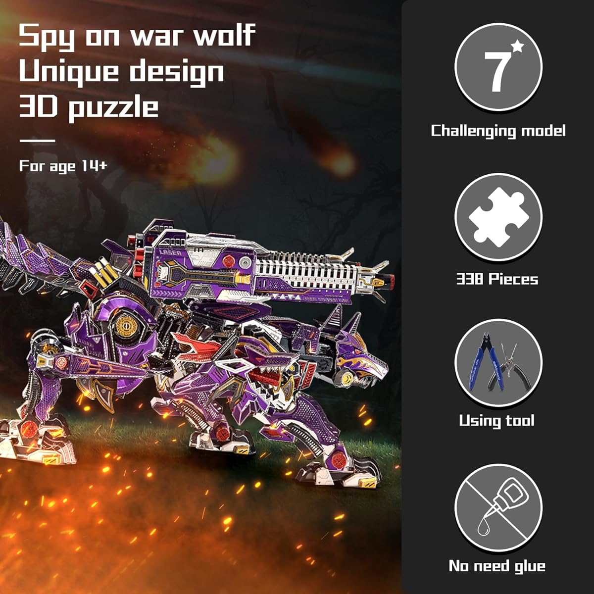 Microworld 3D Metal Puzzle Spy On War Wolf Building Metal Model Kit DIY Brain Teaser Challenge 3D Puzzle for Adults Arts Crafts Assembled Home Decoration Gifts