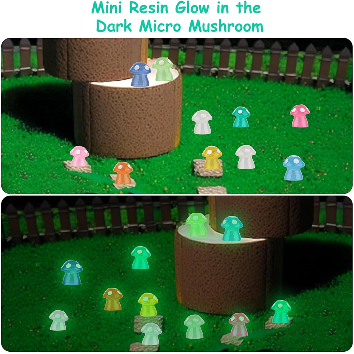 Giantree 50pcs Mini Resin Luminous Mushrooms, Small Mushrooms Glow in the Dark Ornaments for Garden Scenery, Dollhouse Ornaments, DIY Crafts, Christmas, Aquarium Party, Home Decorations