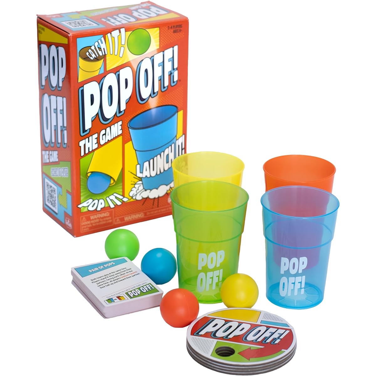 Goliath Pop Off! Game - Unique Cups Launch Balls Into The Air - 50 Fast-Paced, Hilarious Challenges for 2-4 Players, Ages 8+