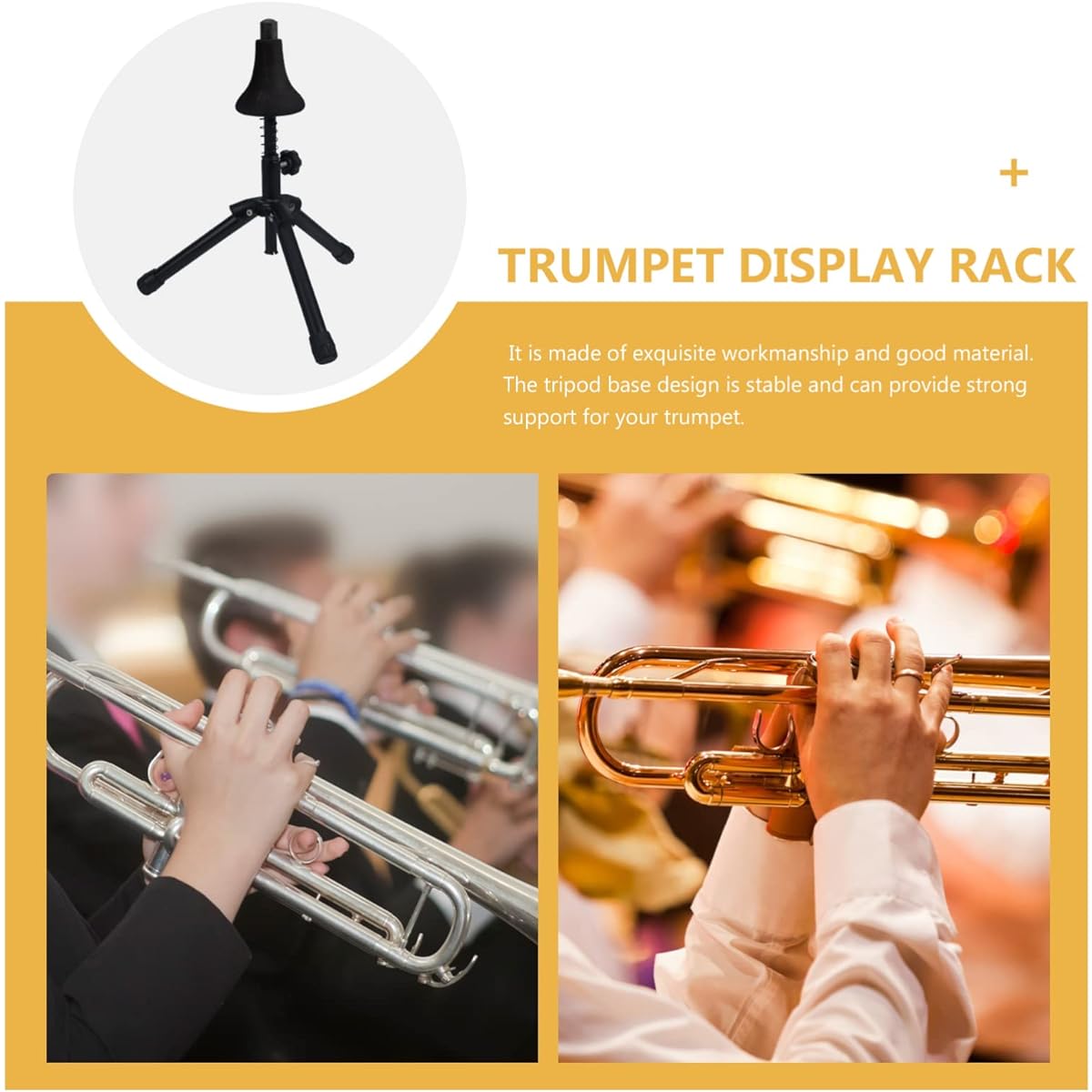 Mikinona Clarinet Instruments Iron Flugelhorn Display Foldable Storage Tripod Professional Musical Instrument Portable Trumpet Trumpet Prop Brass Stand Foldable Display Holder for Horn